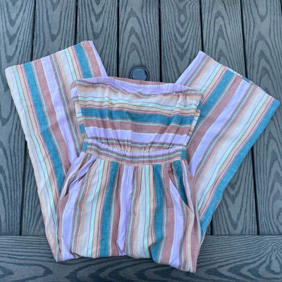 American Eagle size extra small linen blend striped jumper wide leg full length - Picture 1 of 8